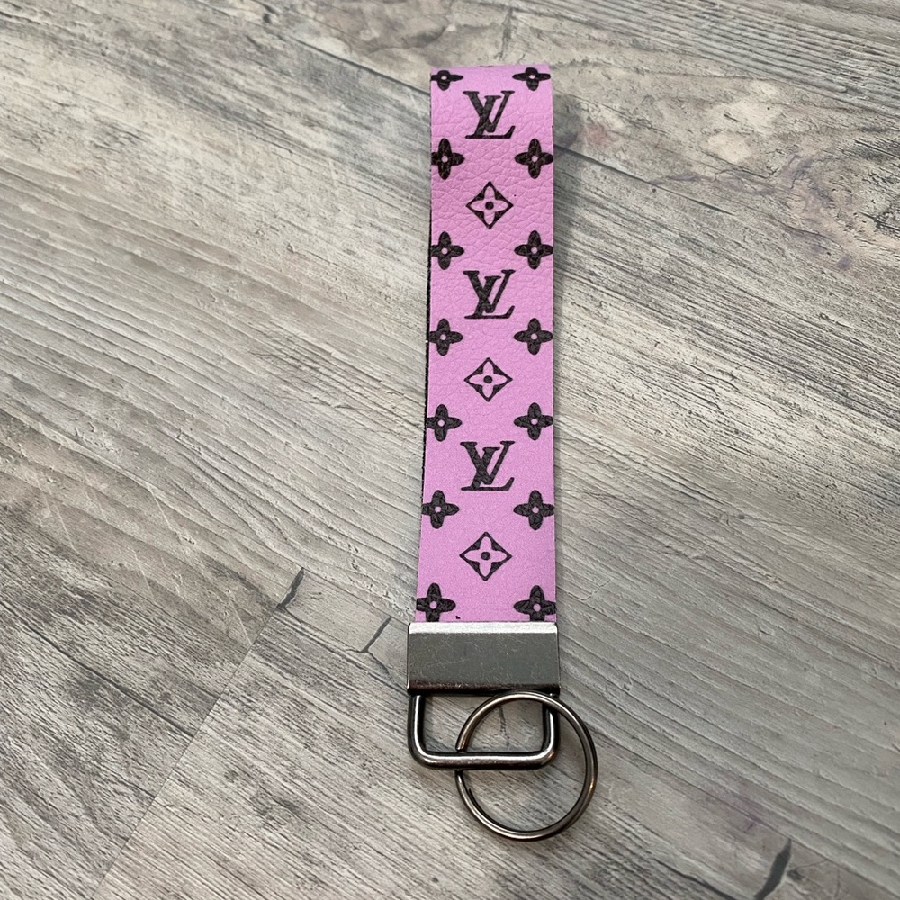 L V Inspired Keychain/Wristlet- Pink/Black